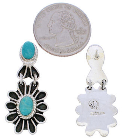 Southwest Silver Turquoise Flower Jewelry Earrings MW75962